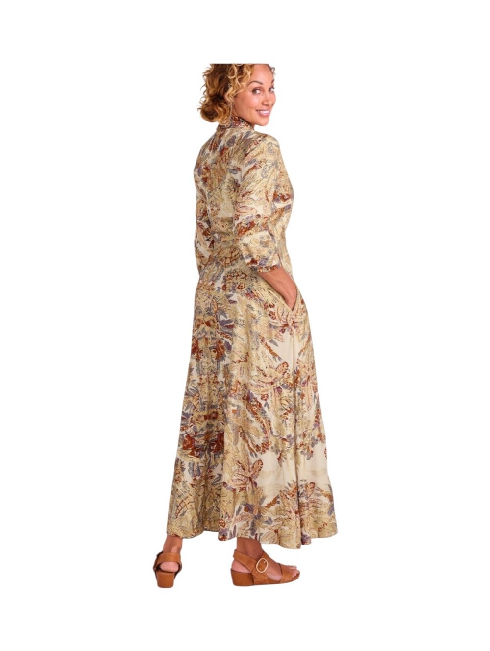 Soft Surroundings Boho Metallic Floral Maxi Collared Shirtdress Sz S - Picture 4 of 16